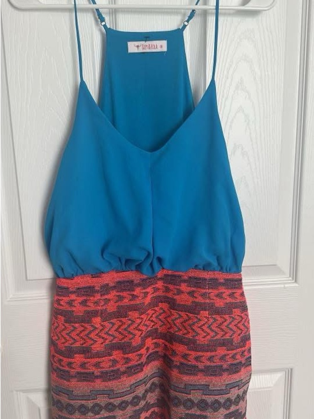 Blue & Coral beaded Waist Mini Dress - Unknown Brand